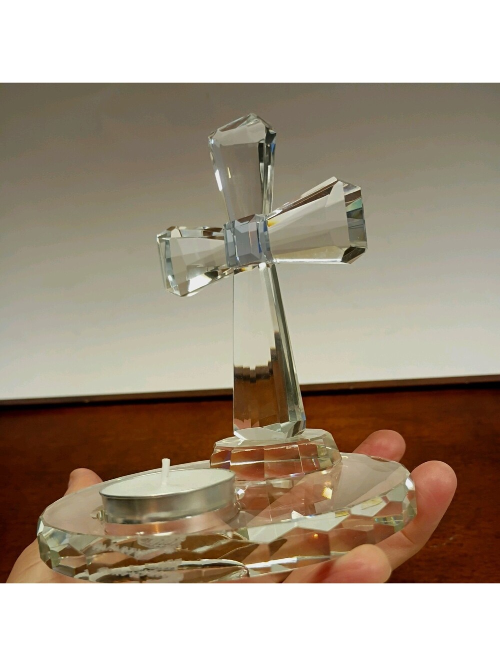 Party Lite Crystal Cross Tea Light- Decorative Christianity Collectible